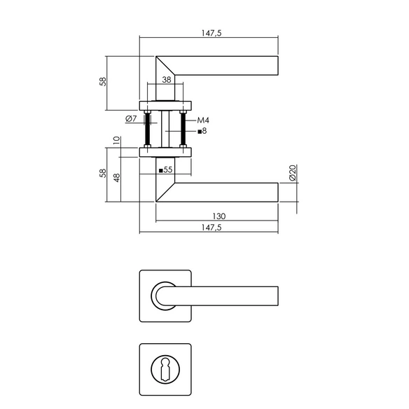 Türdrücker »Bastian«, 55x55x10 mm BB-Rosetten