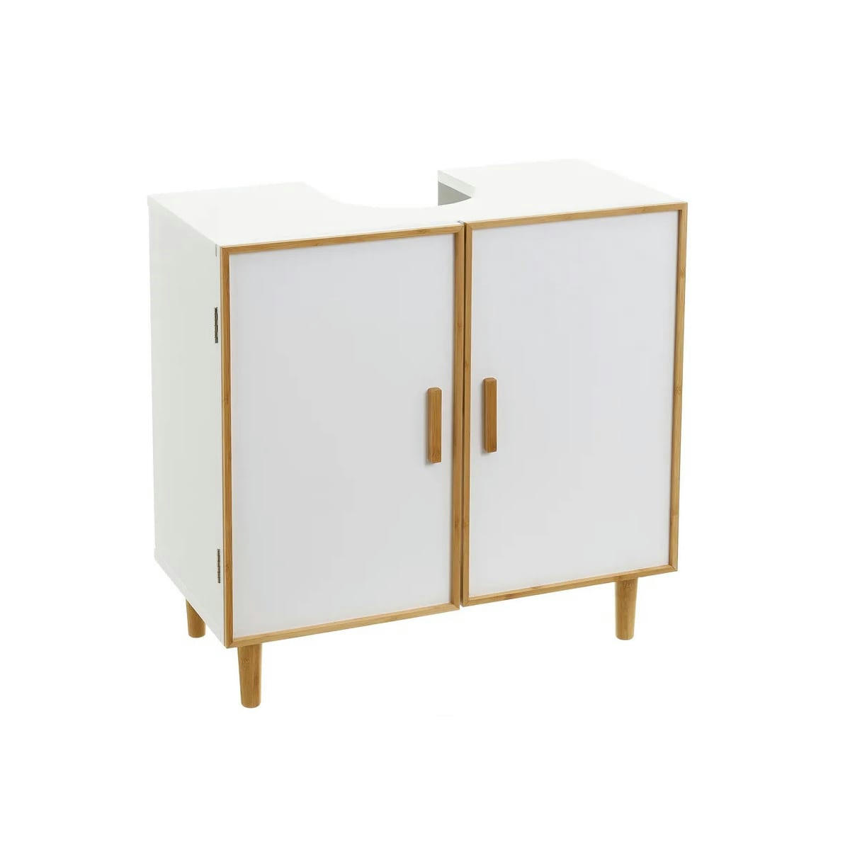 BAMBOU - Meuble salle de bain sous lavabo bois blanc et bambou 60x30x60cm