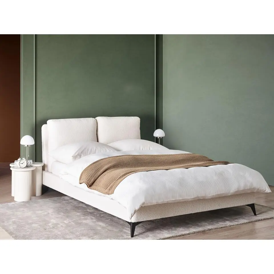 MELLE - Tweepersoonsbed - Gebroken wit - 140 x 200 cm - Boucl&eacute;
