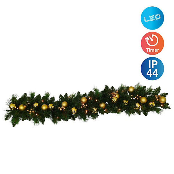 Guirlande LED NO&Euml;L dorée 120 cm décoration vintage métal plastique extérieur à piles avec minuterie et interrupteur