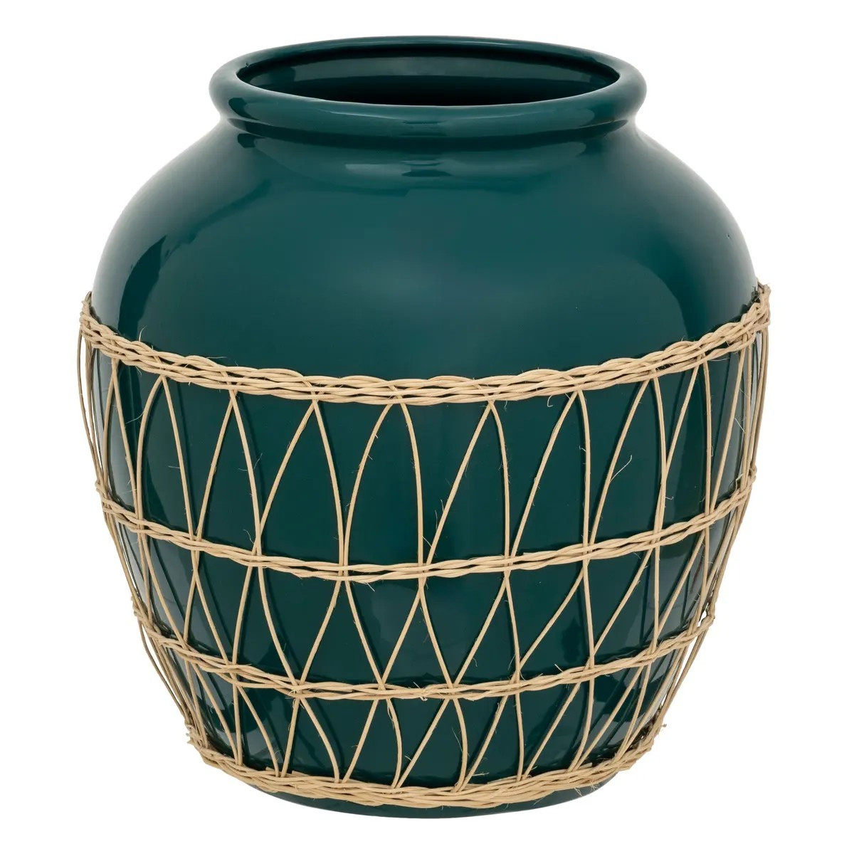Wazon z dolomitu petrol z rattanem 33,5 cm