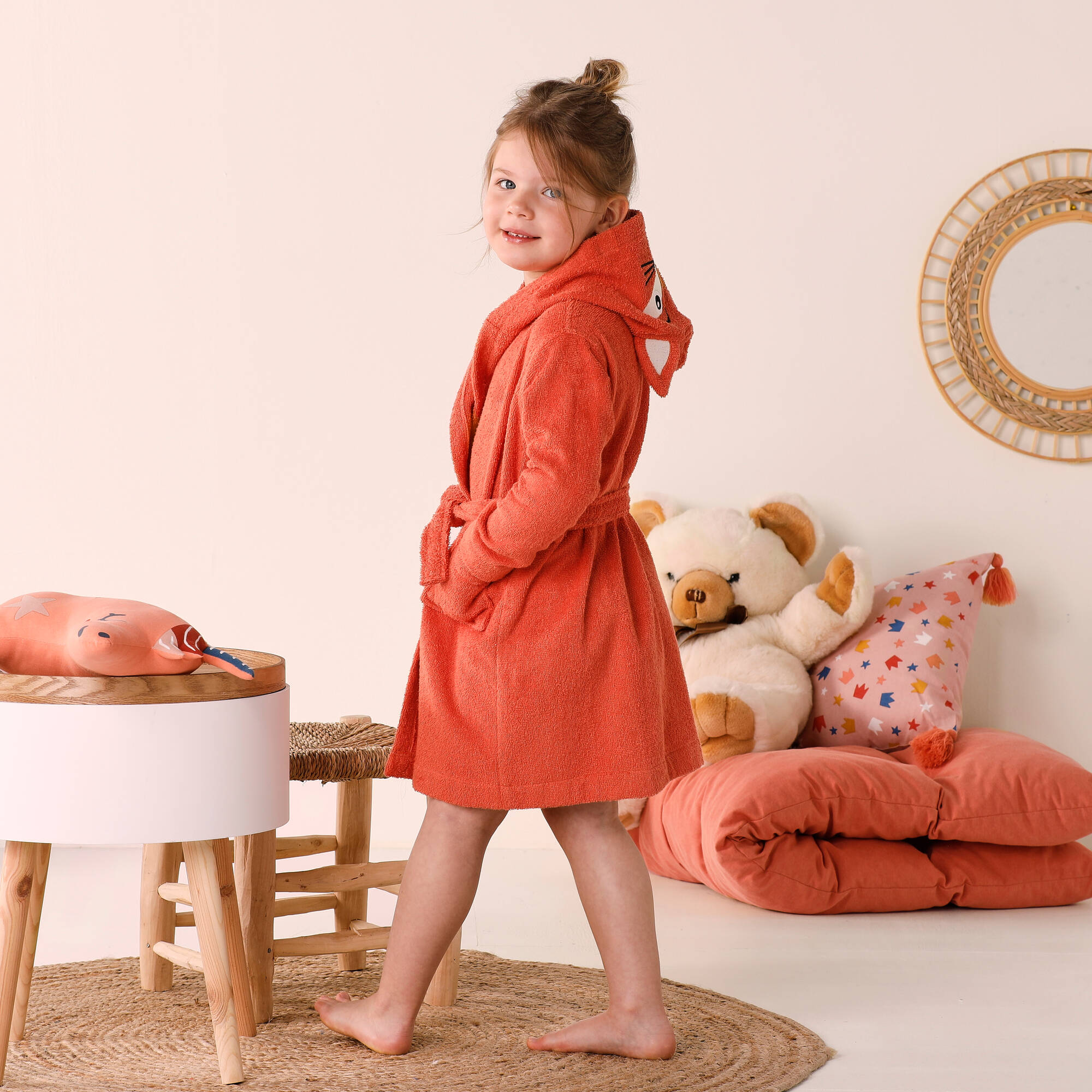 Peignoir de bain enfant renard à capuche éponge coton - 340 g/m²