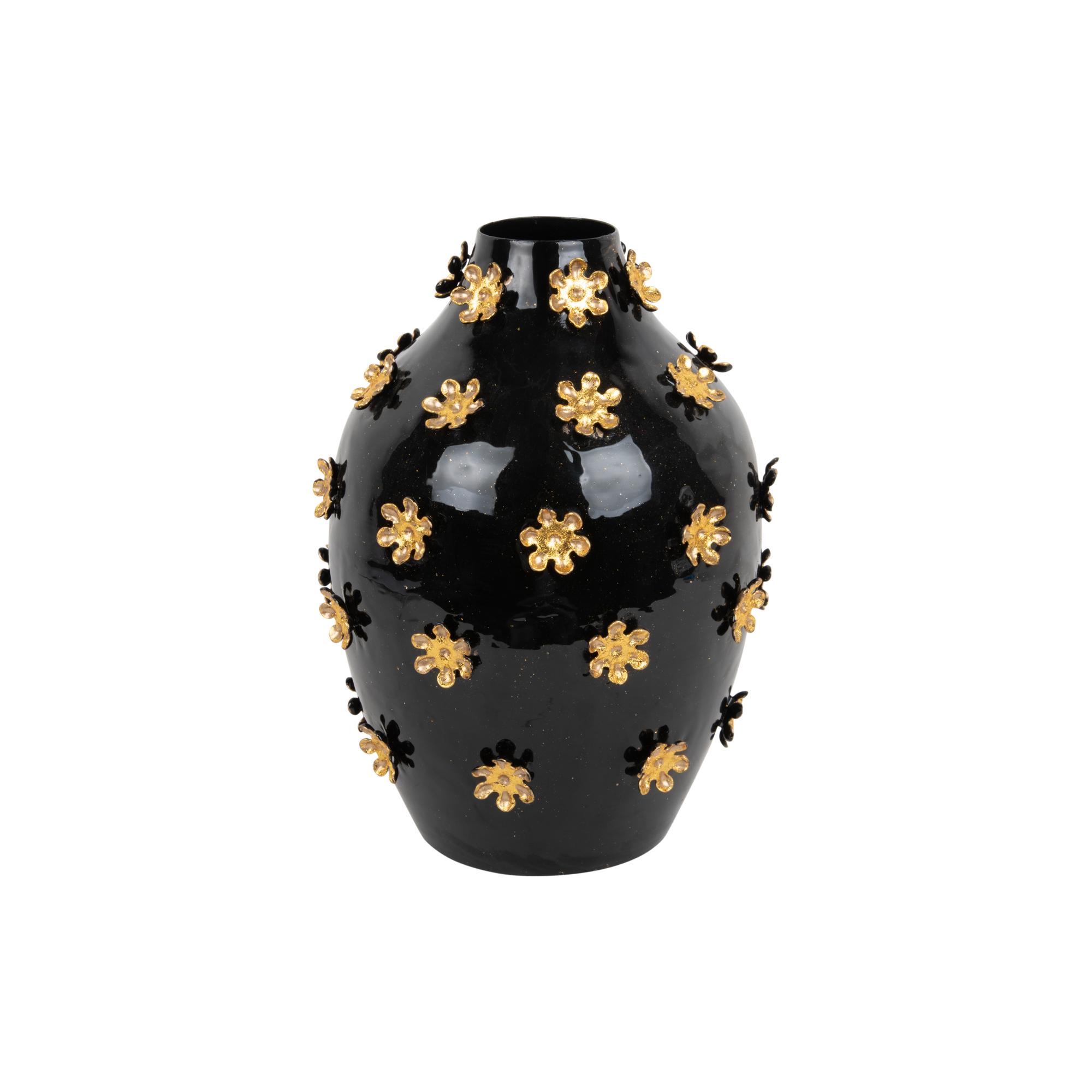 Present Time vaas Golden Flowers - zwart - Ø24cm