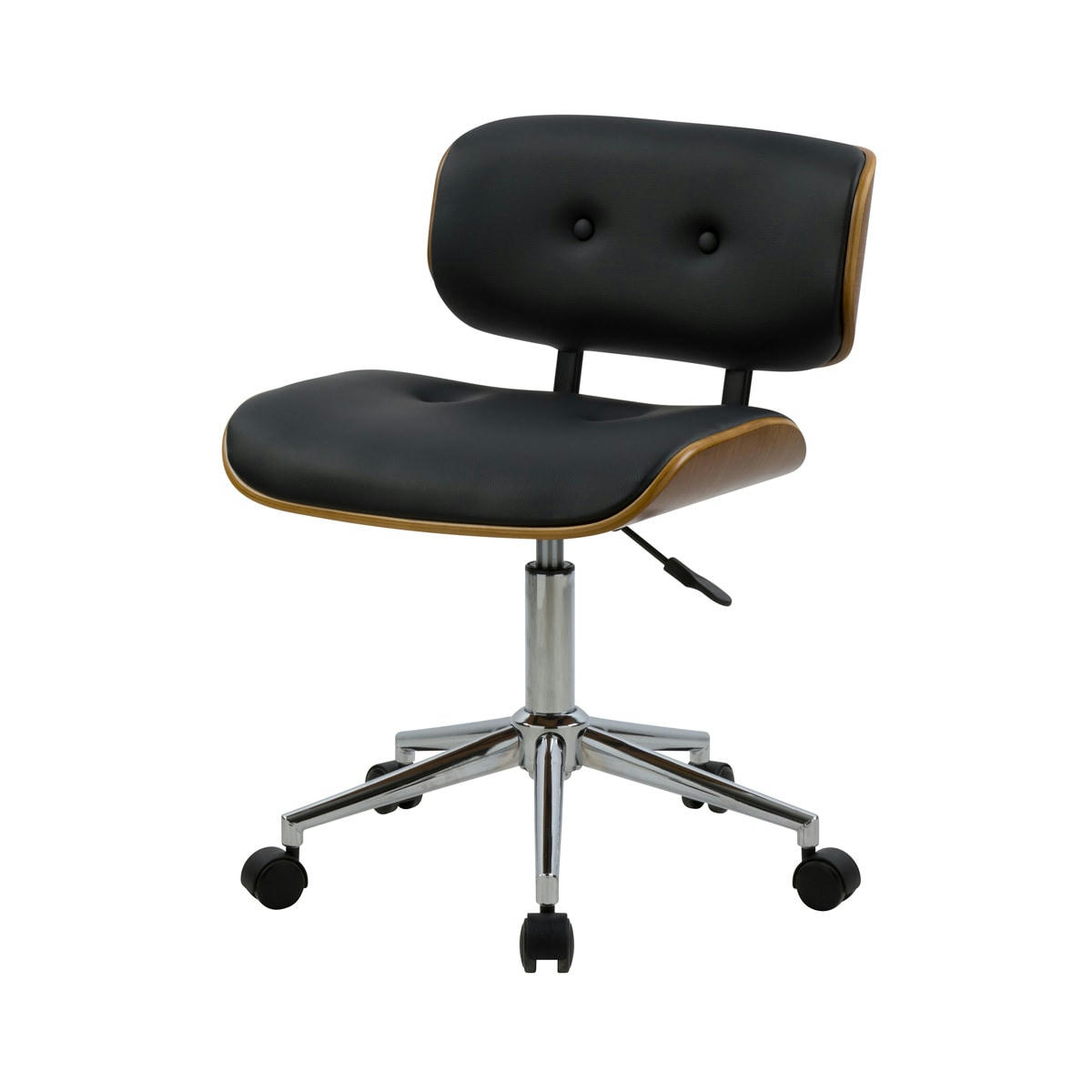 MELCHIOR - Chaise pivotante et réglable en PU noir et bois plaqué noyer