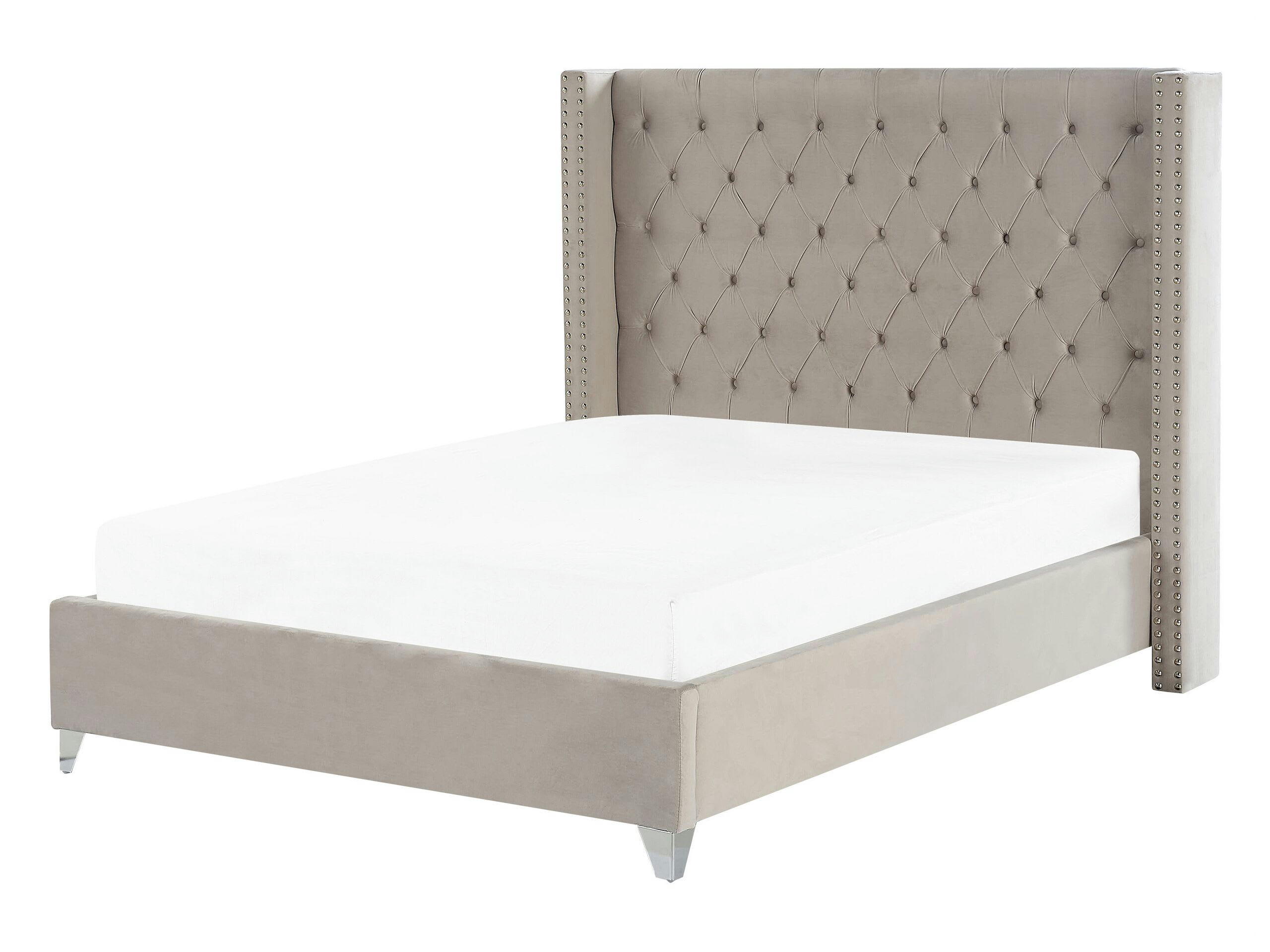 LUBBON - Lit double en tissu gris 140x200