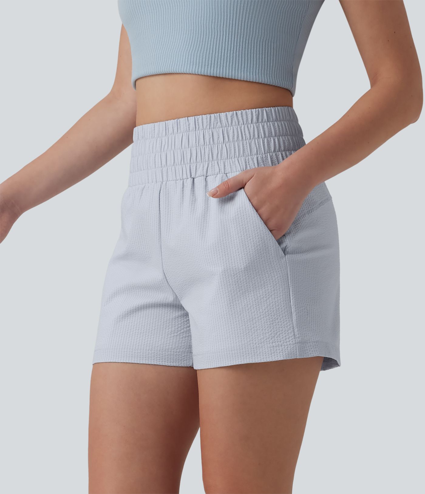 Short casual ample taille haute séchage rapide aspect froissé avec poches