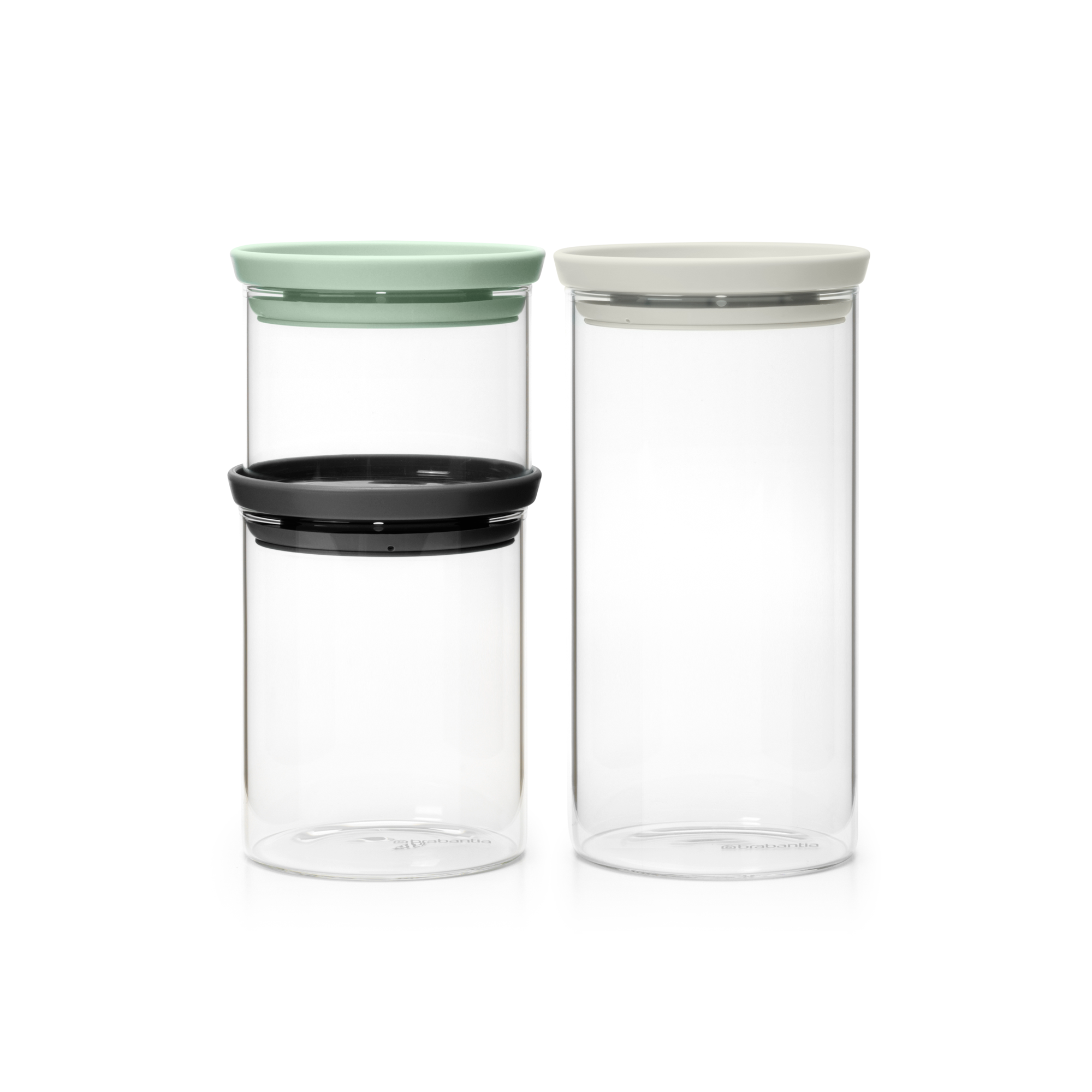 Brabantia Set van 3 stapelbare glazen voorraadbussen, 0,3 / 0,6 / 1,1 liter - Transparent