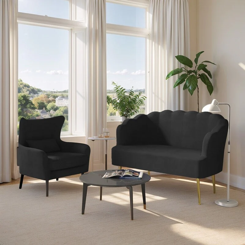 Velvet Tuft Thick Cushion Metal Legs Loveseat Sofa