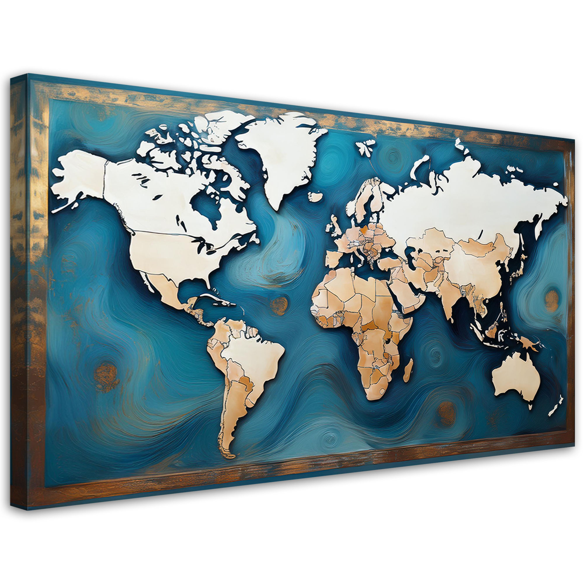 Feeby Obraz na płótnie, Mapa Swiata Retro Turkusowy 80x40