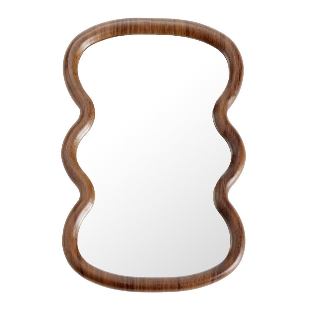 Miroir en bois effet noyer contour ondulé marron 26,5x40cm