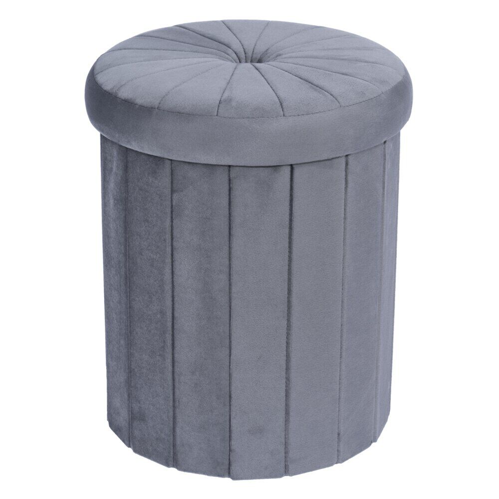 Pouf coffre rond Clara gris Ø31xH37,5cm