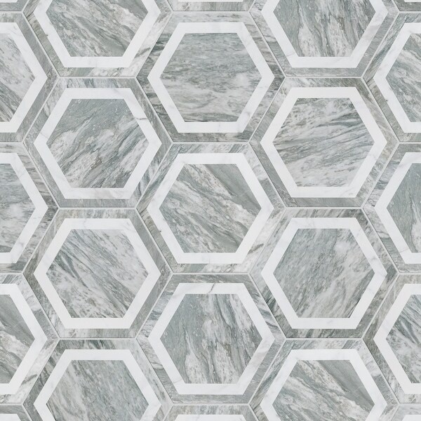 Merola Tile BioTech Bardiglio Hex Deco 11" x 13" Porcelain Floor and Wall Tile
