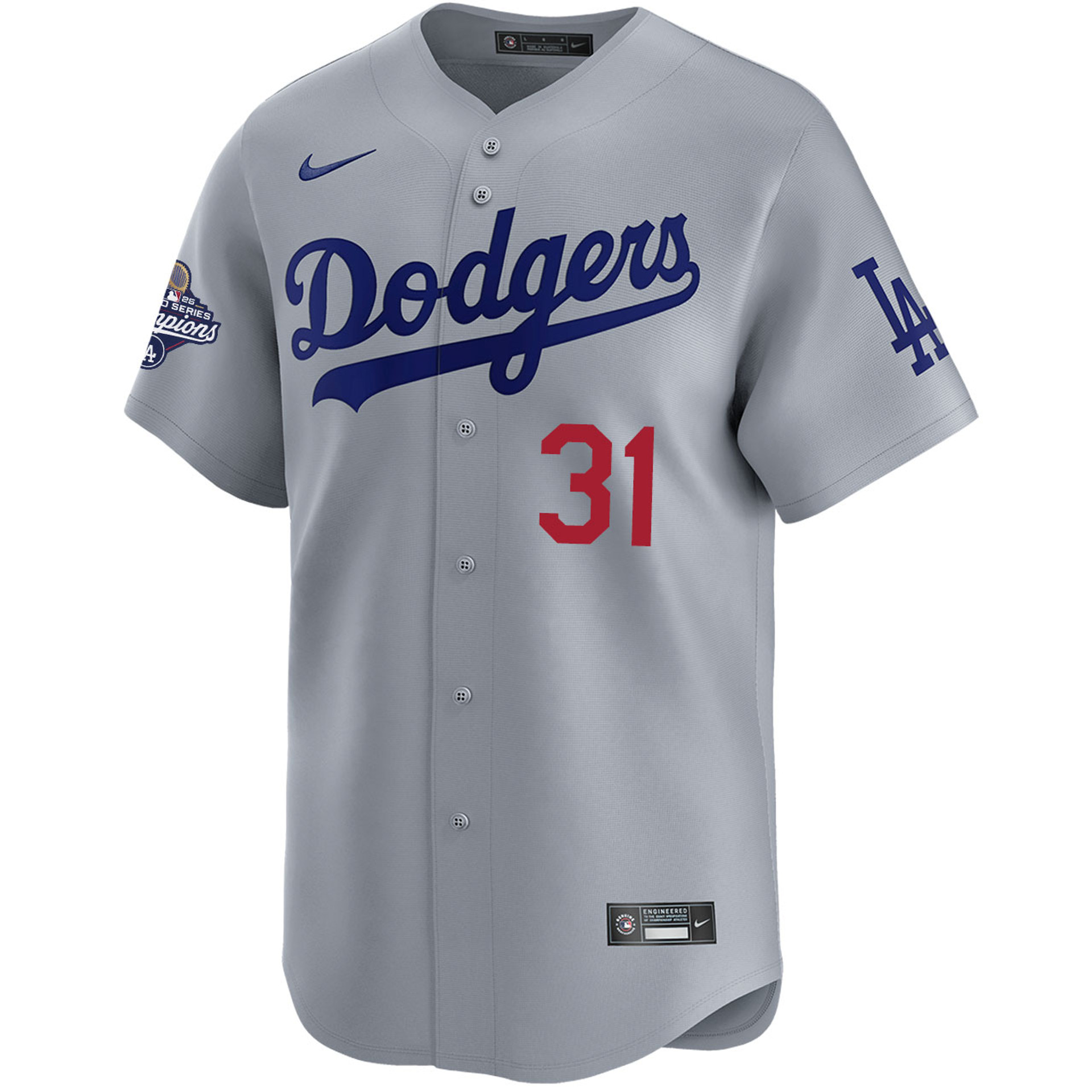 Tyler GlasnowLos Angeles Dodgers Nike 2025 World Series Champions Home Replica Jersey - Grey