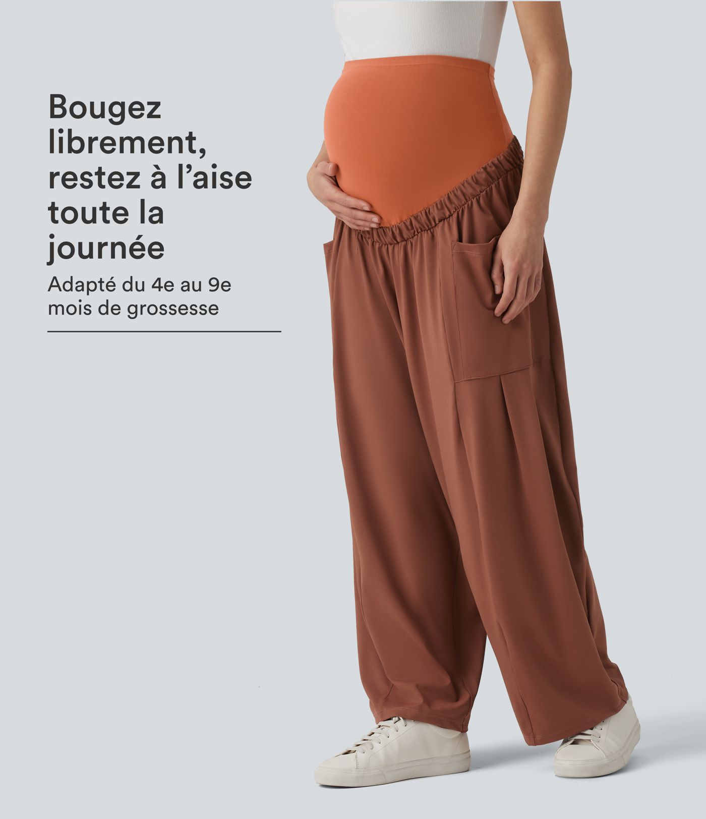 Pantalon de grossesse casual ample taille super haute avec cordon de serrage et poches