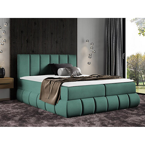 Lit continental Baltimore 152, Double, Vert, Tissu, Disponible