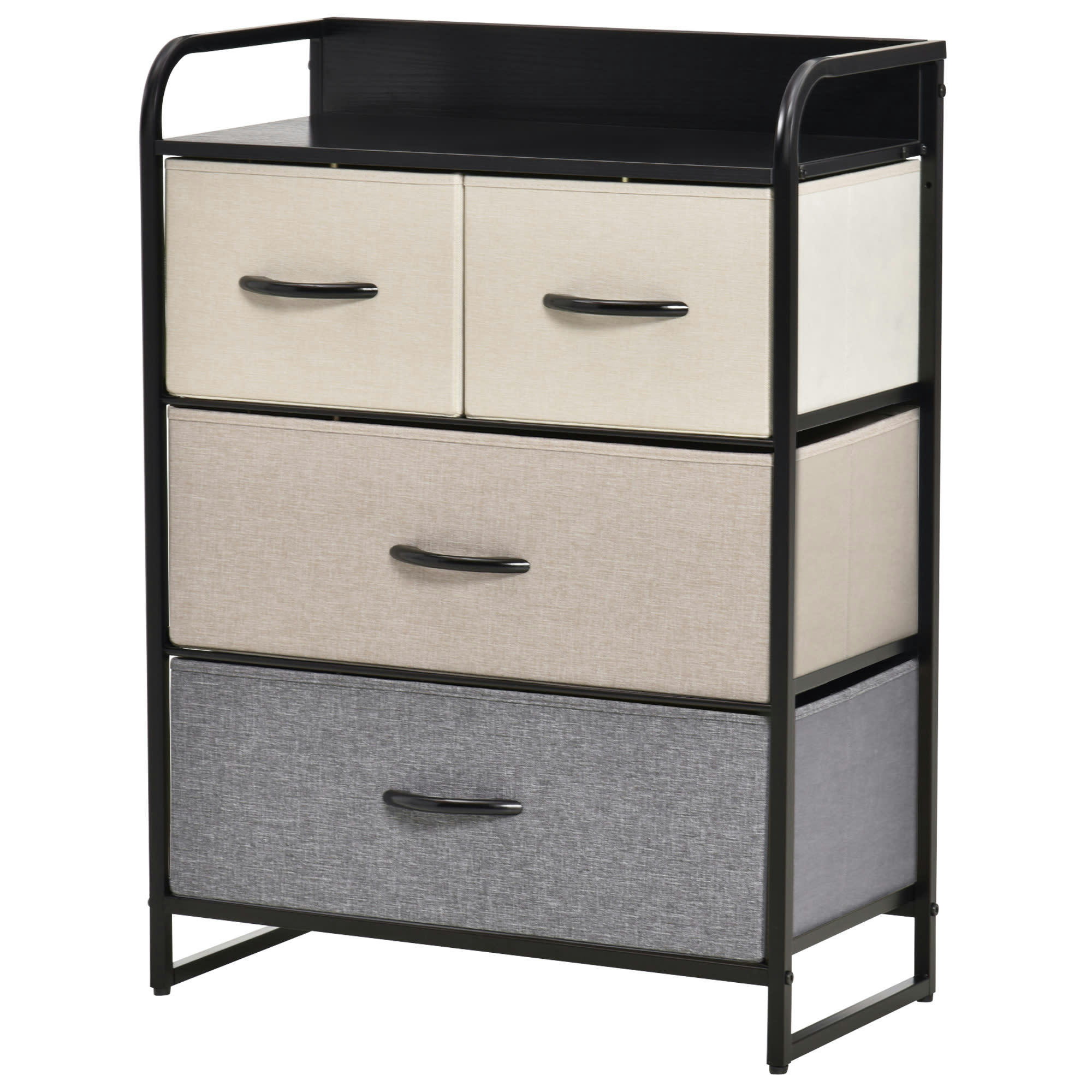 - Commode 4 tiroir tissu gris beige écru châssis métal noir