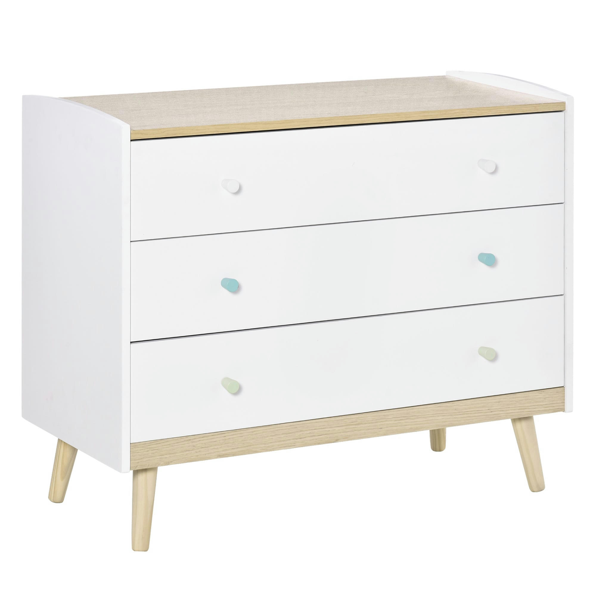 - Commode 3 tiroirs design scandinave blanc aspect chêne clair bois pin