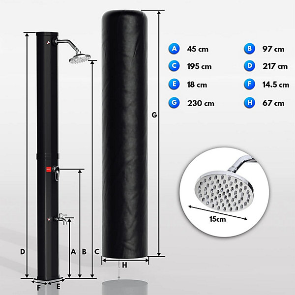 Douche Solaire de Jardin avec Capot de Protection et Pommeau Pivotant