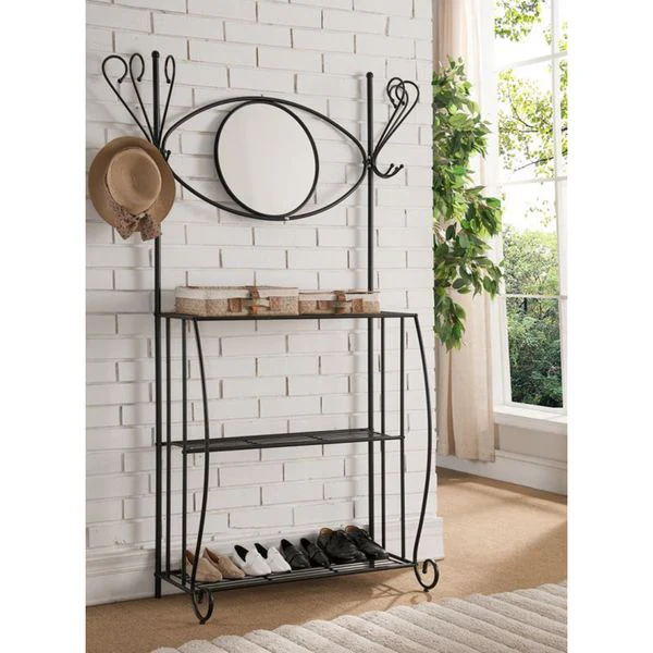 K and B Furniture Co Inc Black Metal Hall Tree Bench