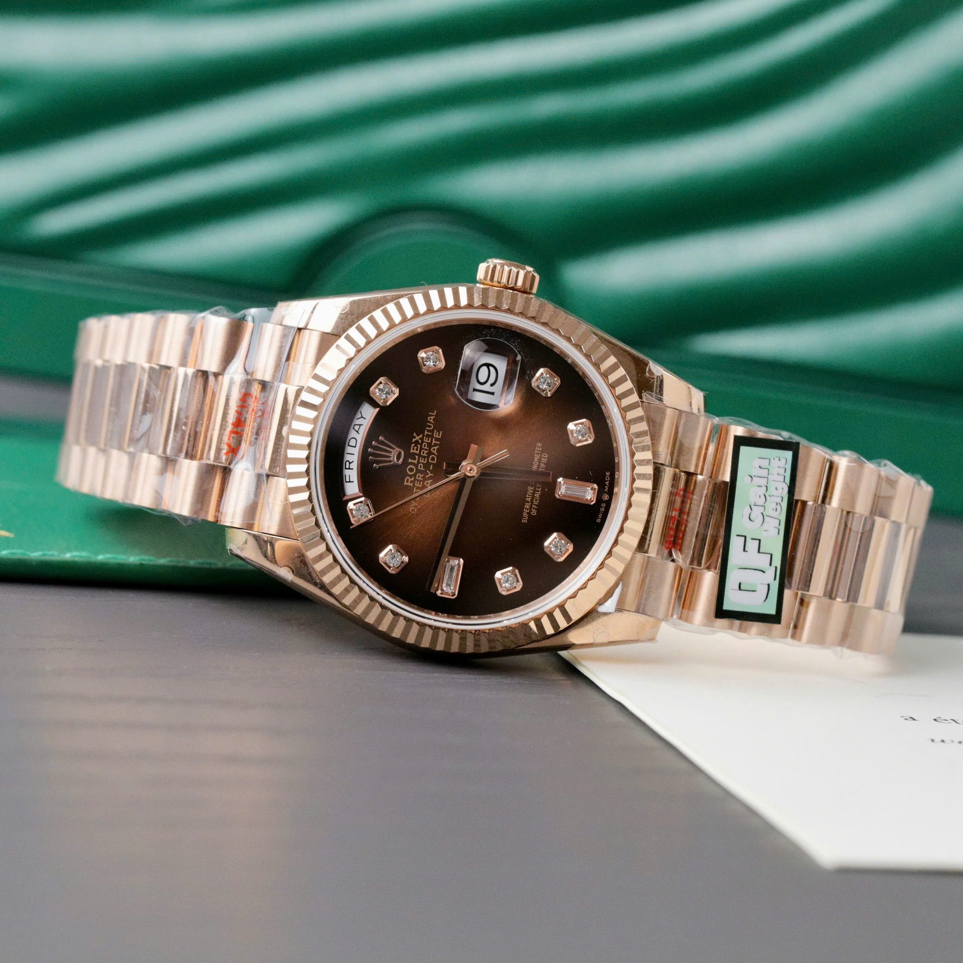 Rolex Day-Date RG Plated Chocolate Dial CZ Diamonds 36mm Super Clone