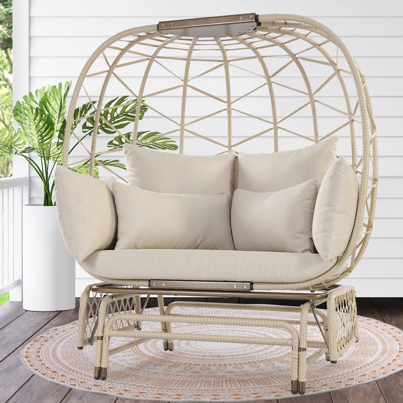 FINCATI Outdoor Oversized Wicker Double Egg Chair, 500 lbs Indoor Luxury Comfy Rocking Chair, Swing Glider Chair with Loveseats