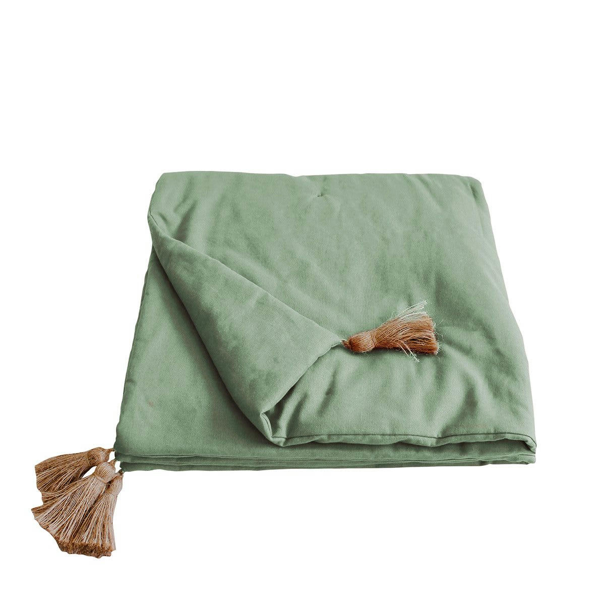 PANAMA - Edredon avec pompons jute coton argile 190x90cm