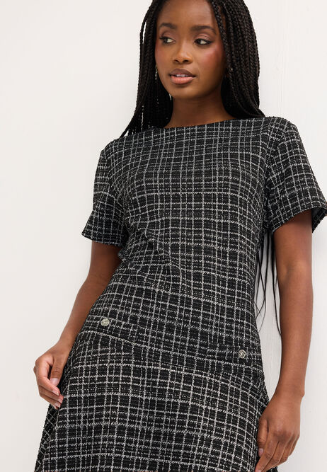 Womens Black Check Fit & Flare Dress