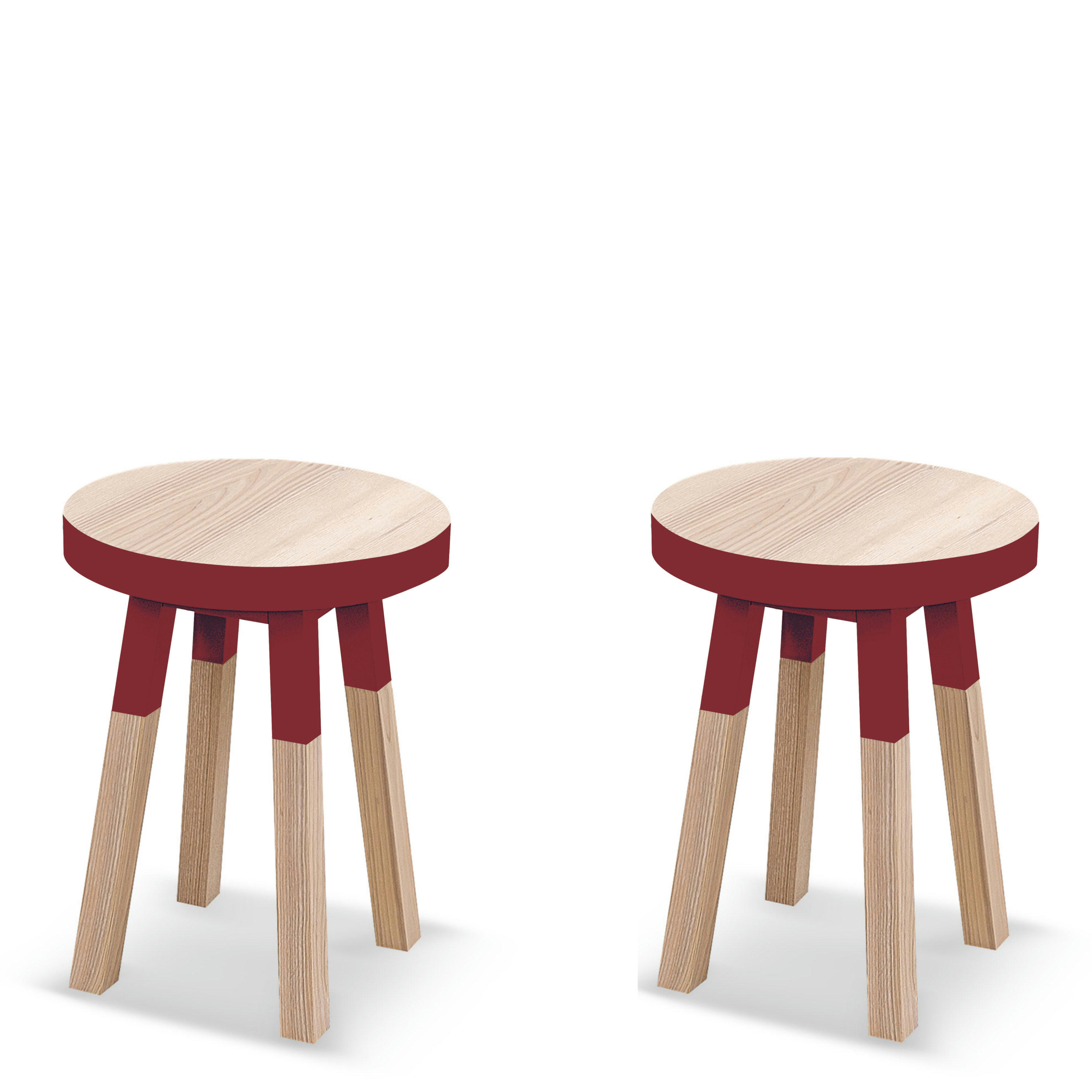 EGEE - Lot de 2 tabourets, assise diamètre 35 cm, 100% frêne massif rouge de