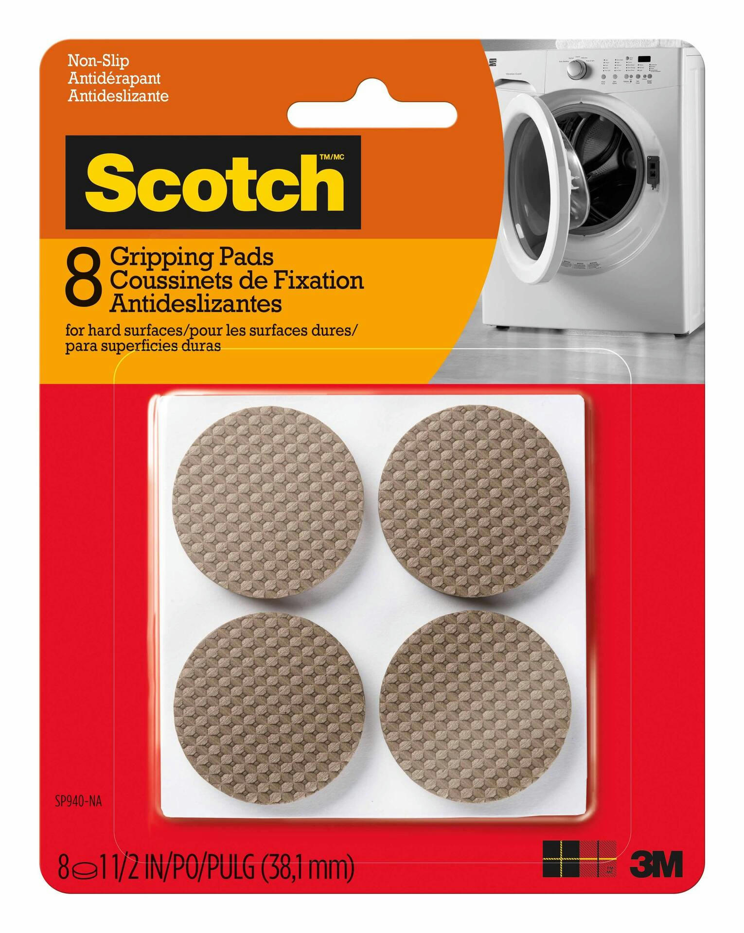 Scotch Gripping Pads, Strong Adhesive, Brown, 1-1/2-in, 8-pc