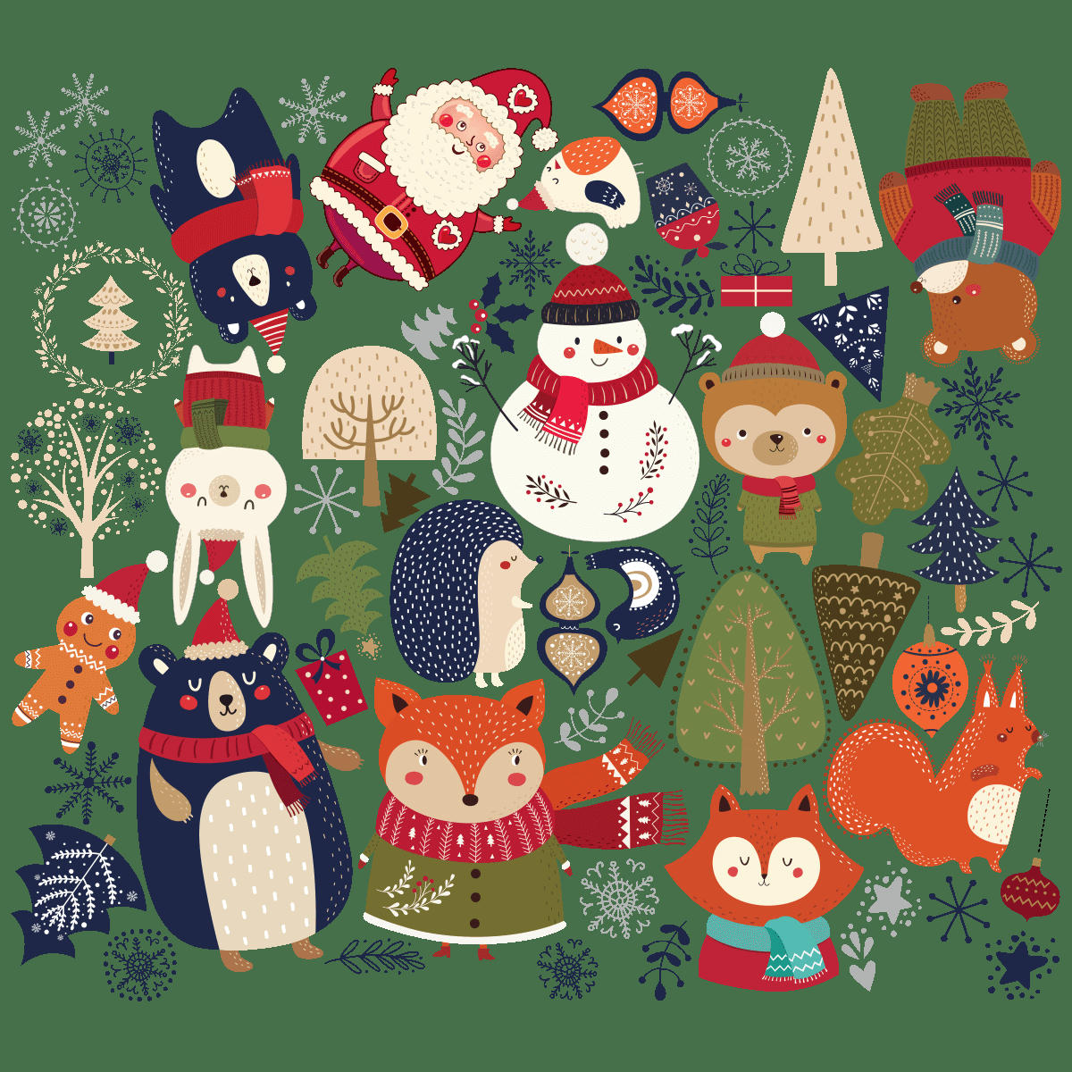 - Stickers Noël animaux de la forêt du réveillon 120 x 135 cm