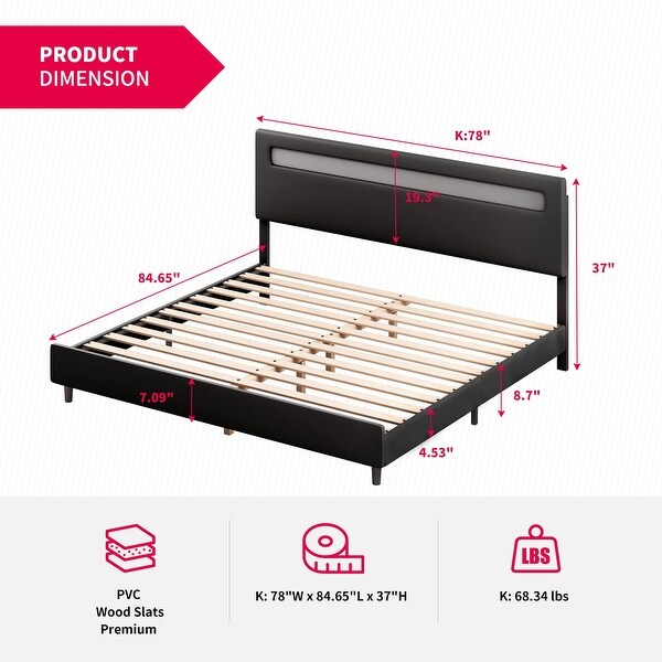 Mixoy Platform Bed Frame with Smart RGB LED Light Strip |Bed Frame with Adjustable Headboard | Compatible with Alexa & App