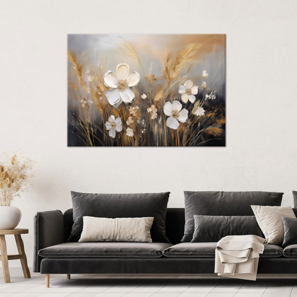 Feeby Obraz na płótnie, Kwiaty polne trawy Boho Beżowy 60x40