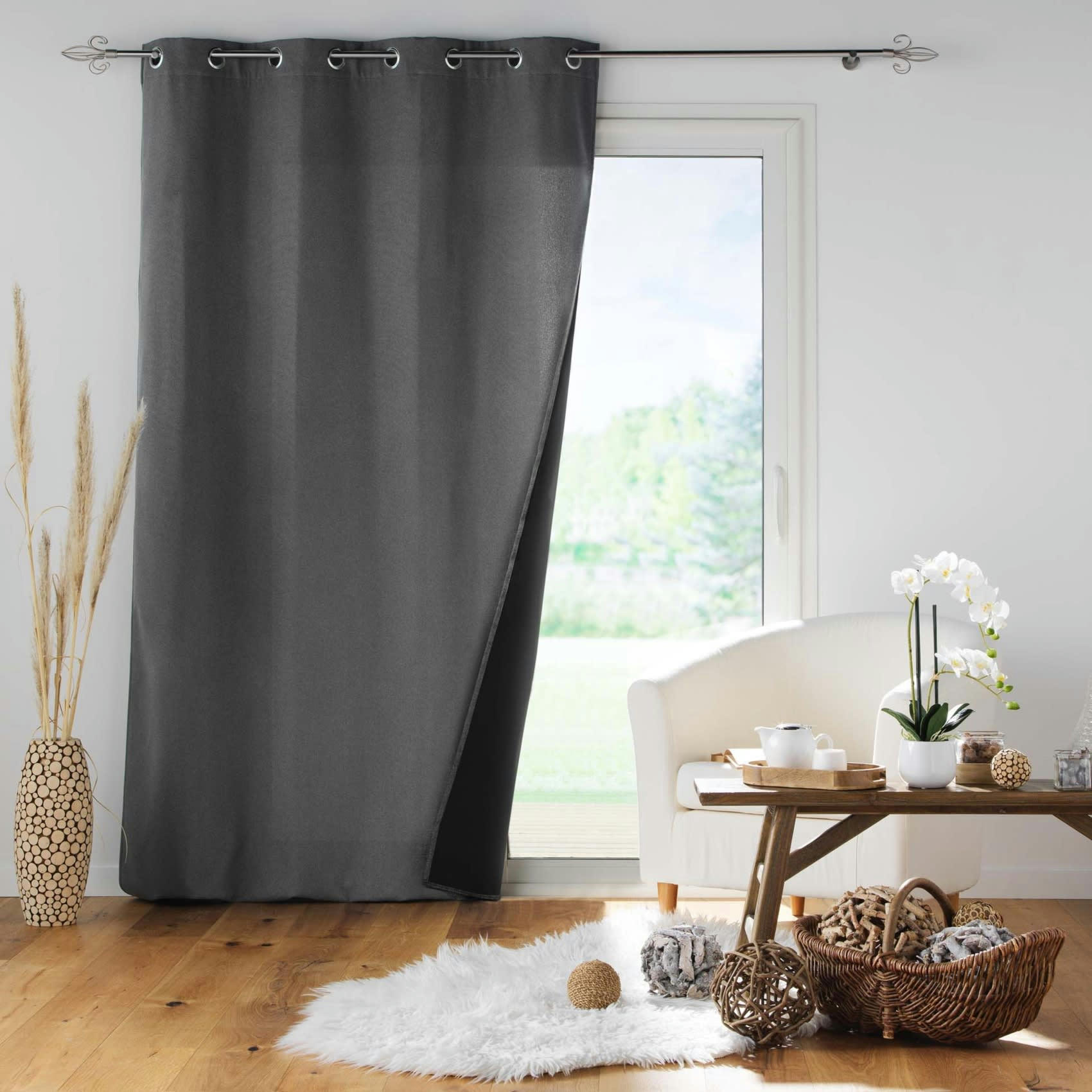 - Rideau isolant doublé polaire polyester gris anthracite 140x260 cm
