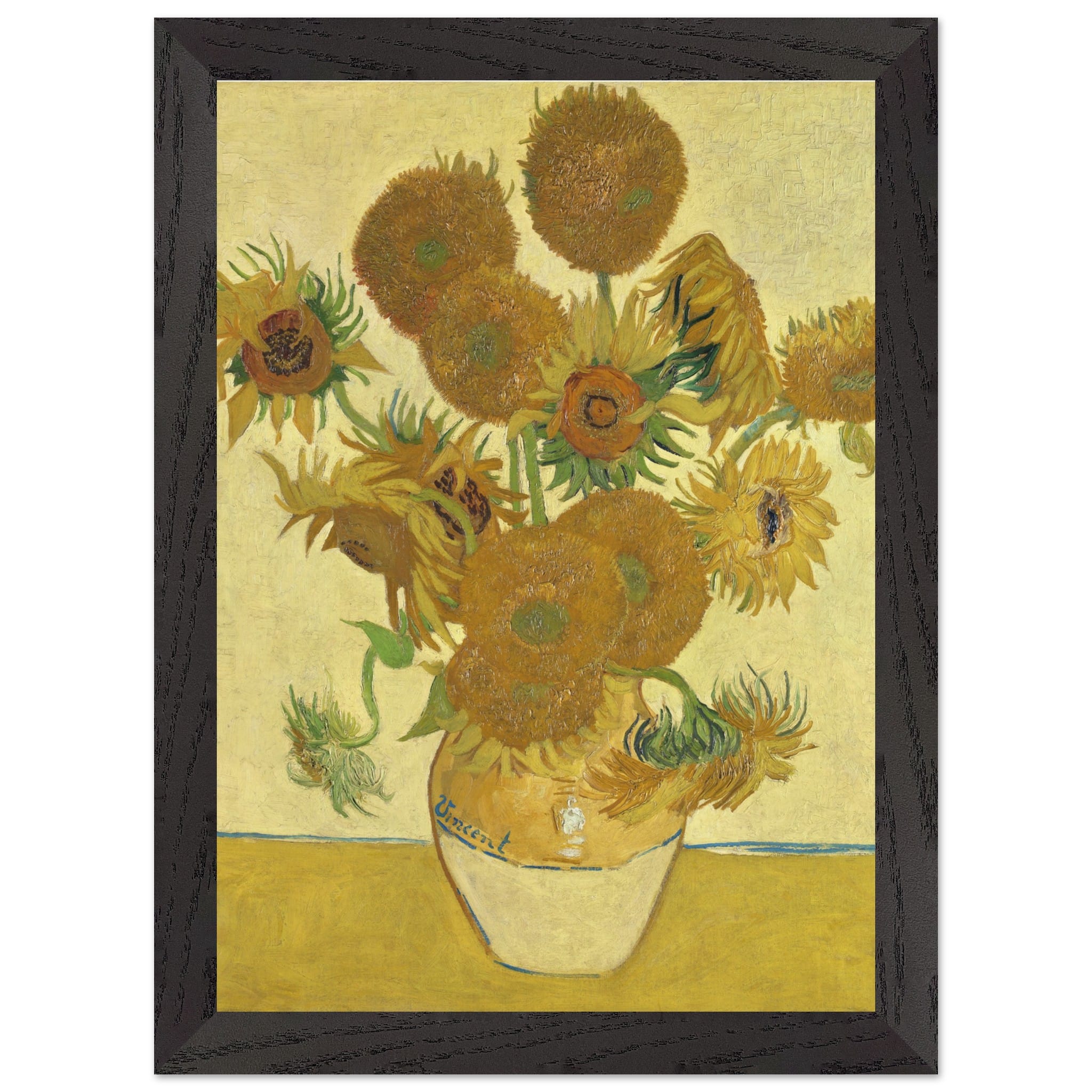 Poster met Lijst Vincent van Gogh - Zonnebloemen (1888)  - A4 21x29.7 cm - Geel