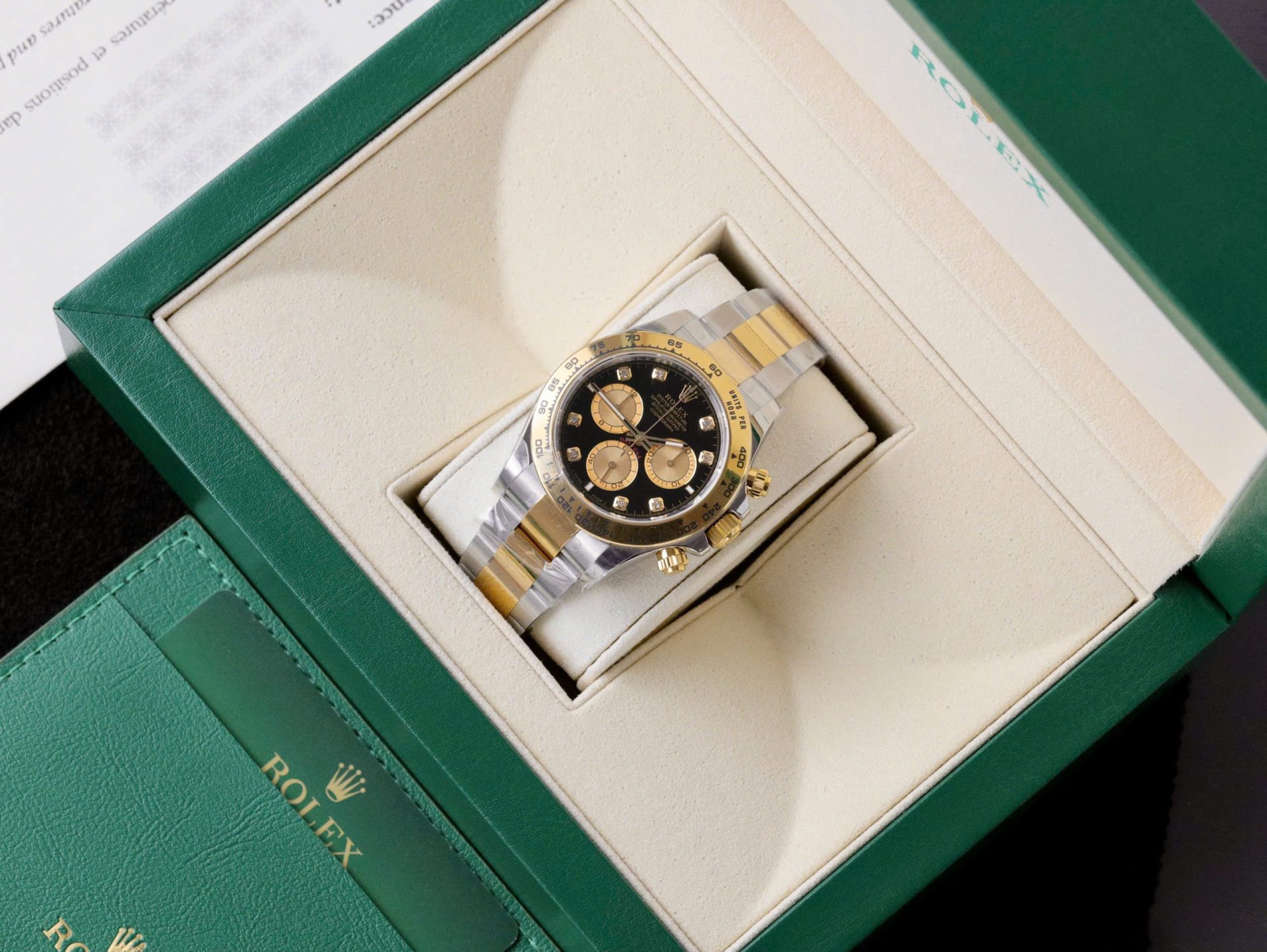 Rolex Daytona 126503 SS/YG Plated Black Dial CZ Diamonds 40mm Oyster Super Clone