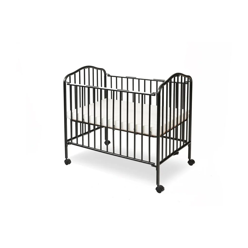 Industrial Grid Metal Crib with Folding Mechanism and Casters, Black