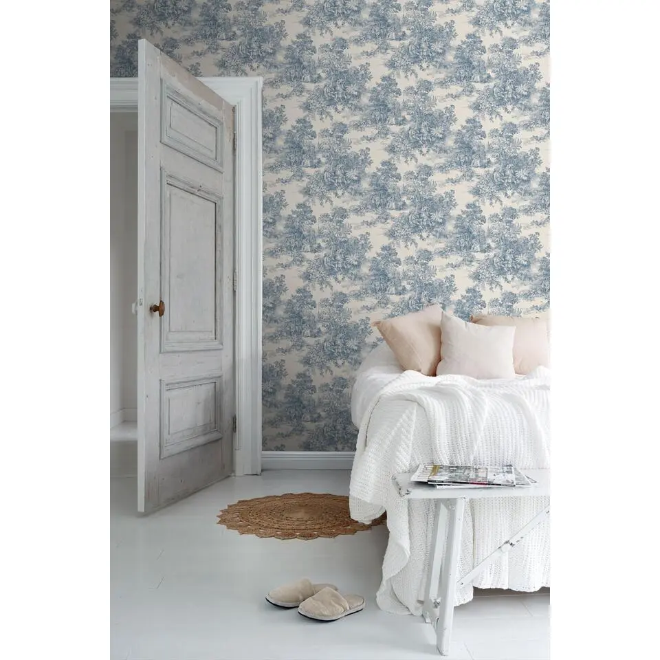 Borastapeter behang natuurmotief blauw - 53 cm x 10.05 m