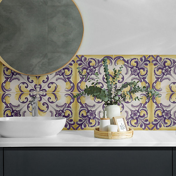 Panneau Décoratif Wallfluent 50x50 cm Motif De Carreaux Avec Ornements 4 pièces