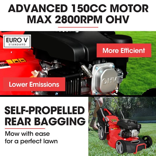 NNEMB 18' 150cc Self Propelled Lawn Mower, 7 Height, Steel Deck, Cup Holders, 4-Stroke Petrol Lawnmower - 740SX