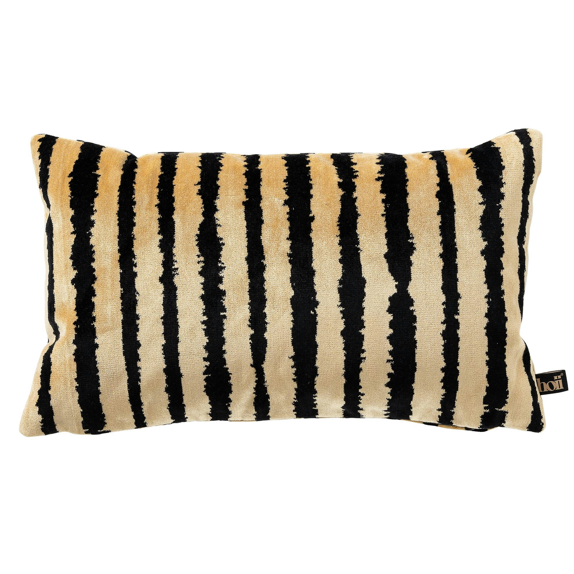 Lorenzo - Coussin noir en velours 30x50 cm avec motif rayé