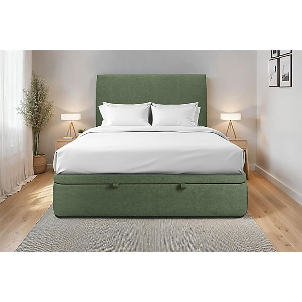 Lit coffre 140x200cm avec tête de lit tapissier Tissu Vert - Hauteur totale : 39cm
