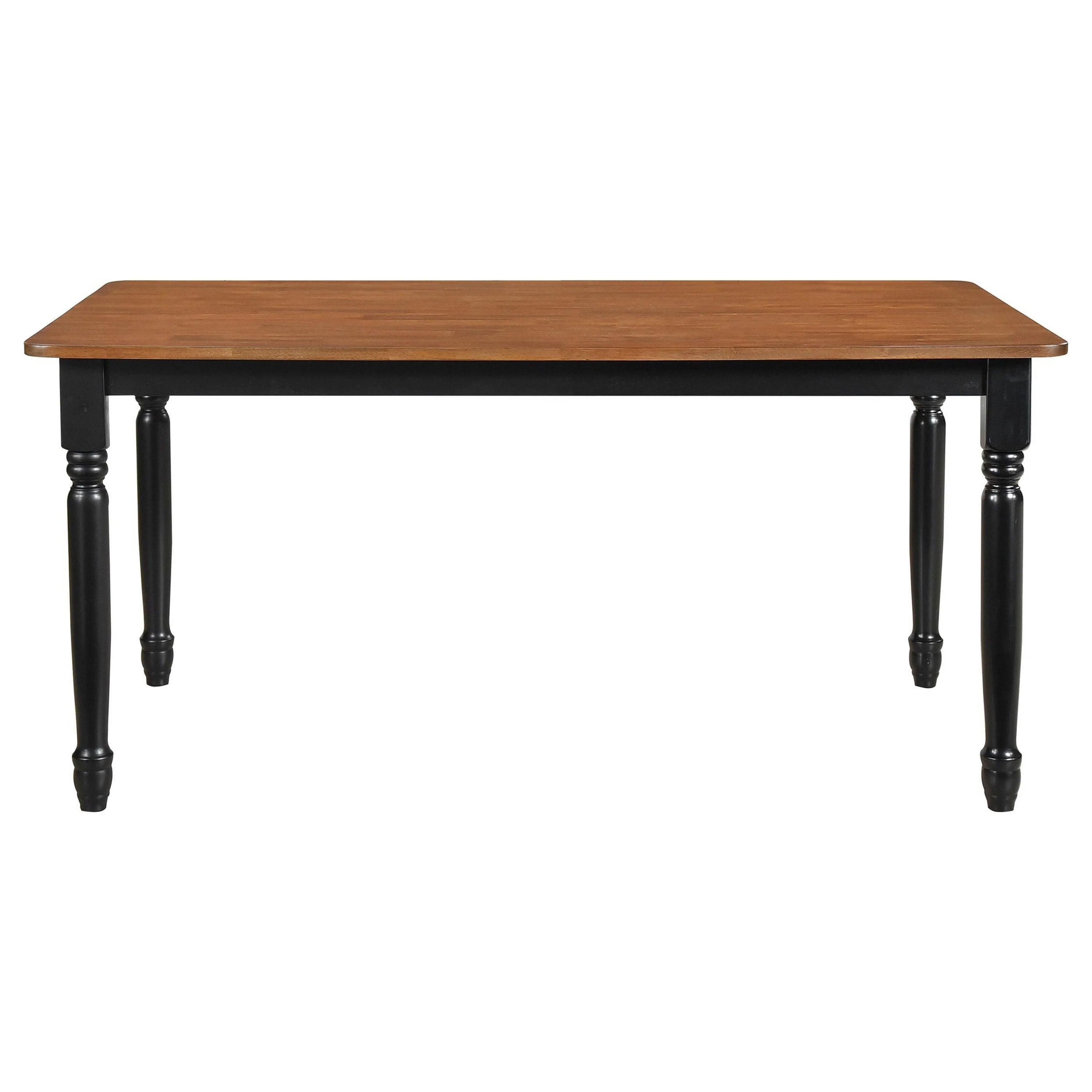 Halie Dining Table, Black Turned Legs, Rectangular Brown Wood, 63 Inch