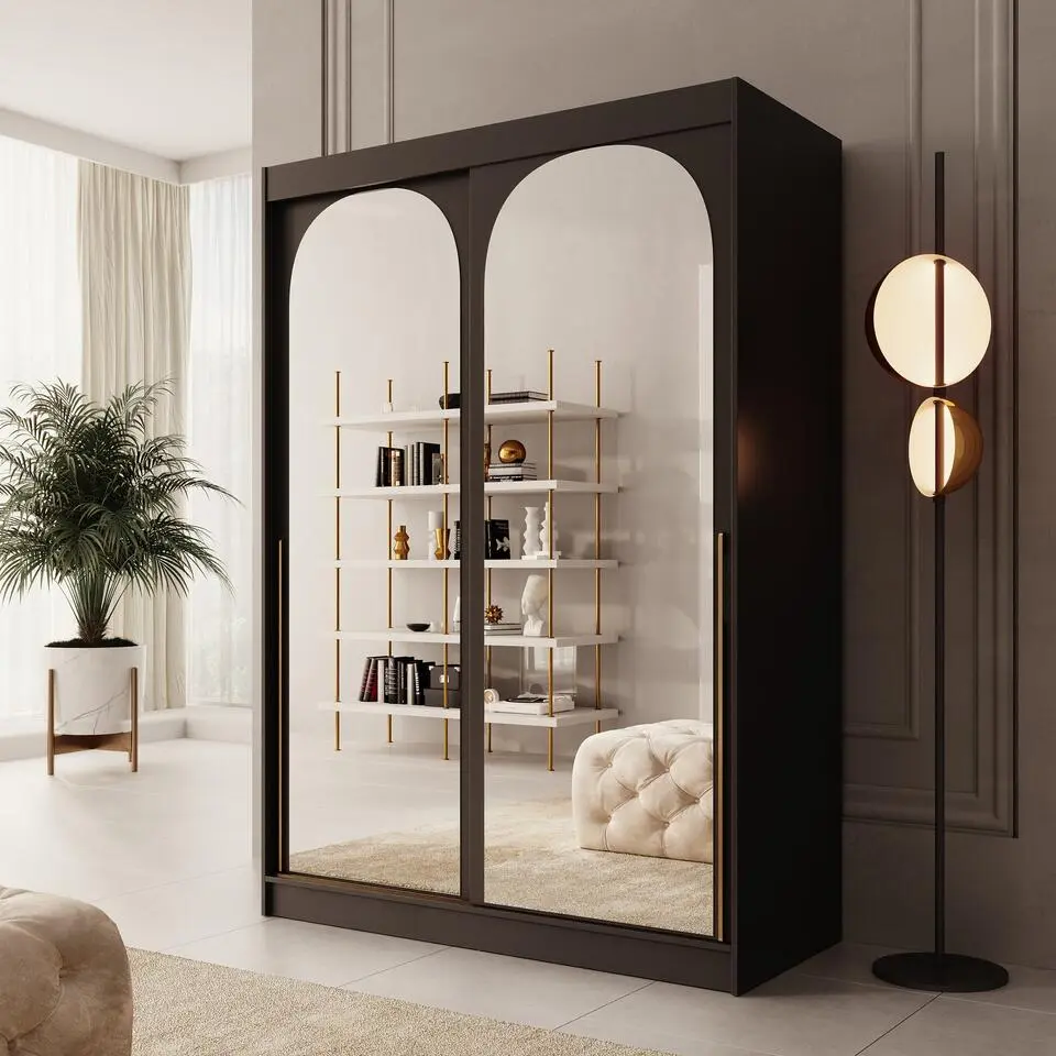 Meubella - Moniq - Kledingkast met schuifdeuren - Zwart - 150x65x215cm