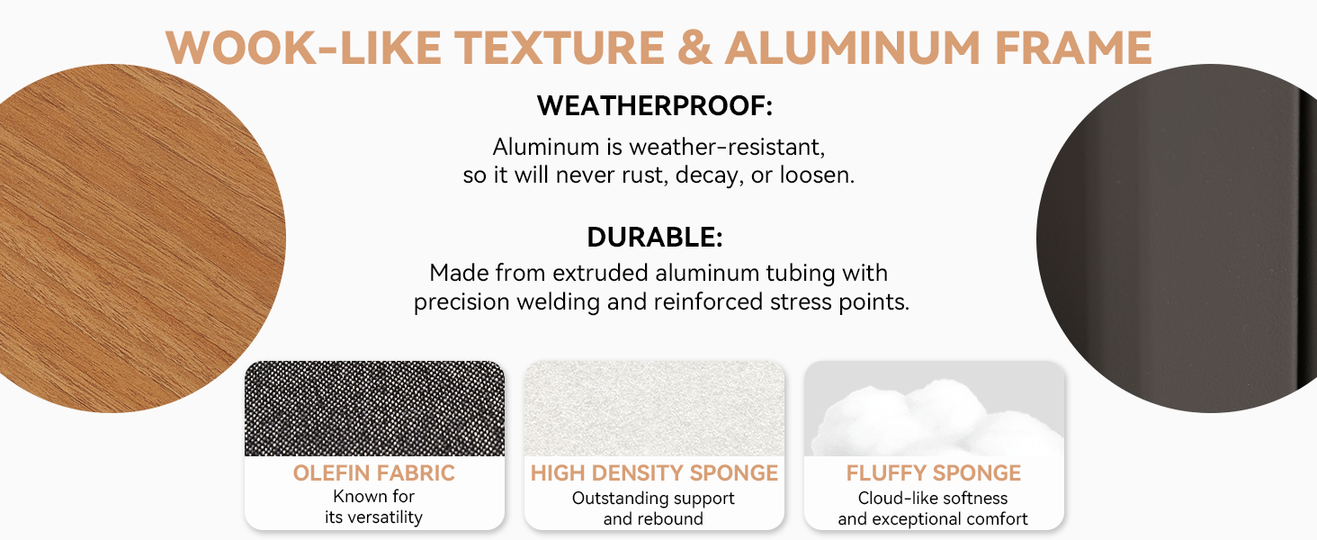 wood-like texture and aluminum frame