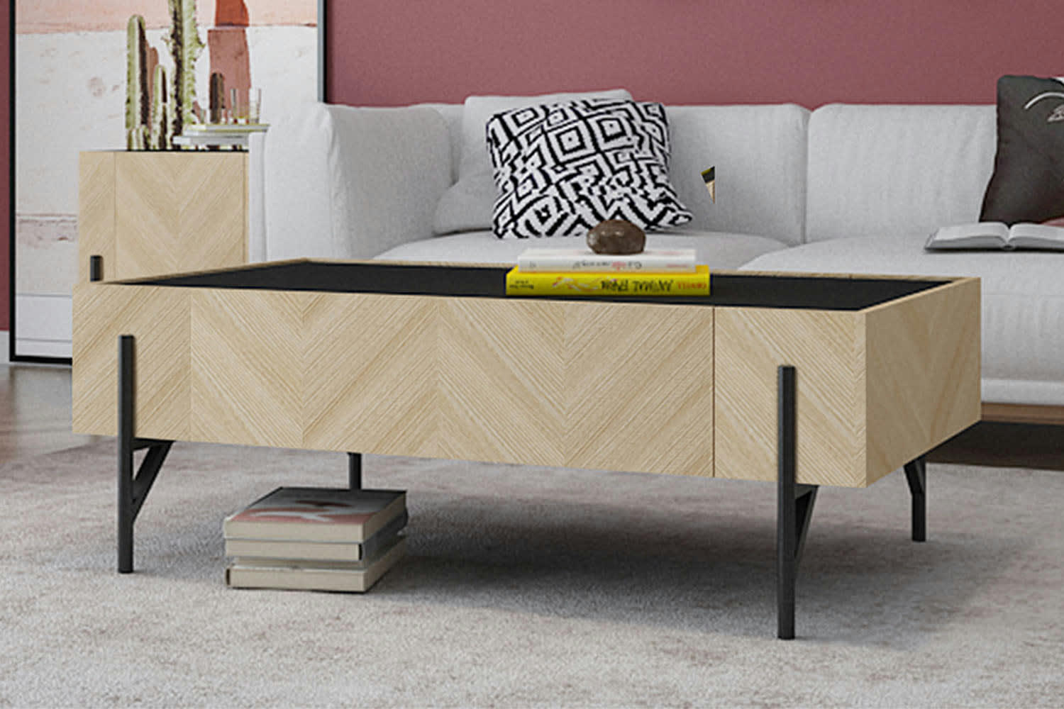 SEQUOIA - Table basse en bois clair avec 2 grands tiroirs