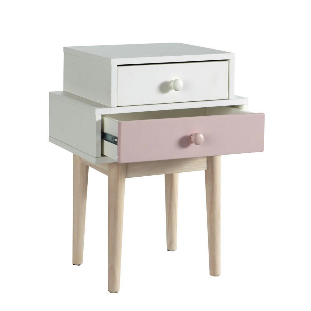 Blush - Table de chevet 2 tiroirs blanche et rose