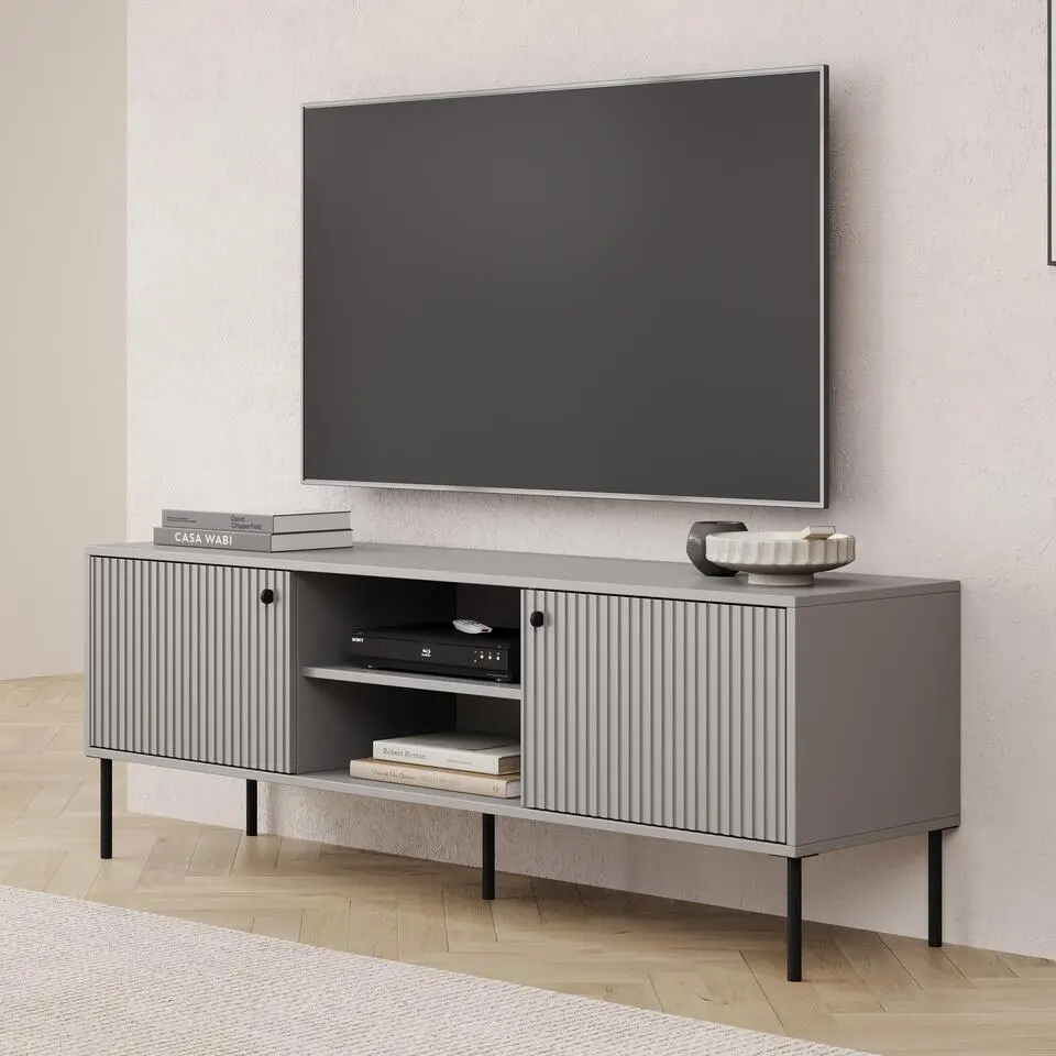 Meubella - TV-Meubel Ilux - Grijs - 158 cm