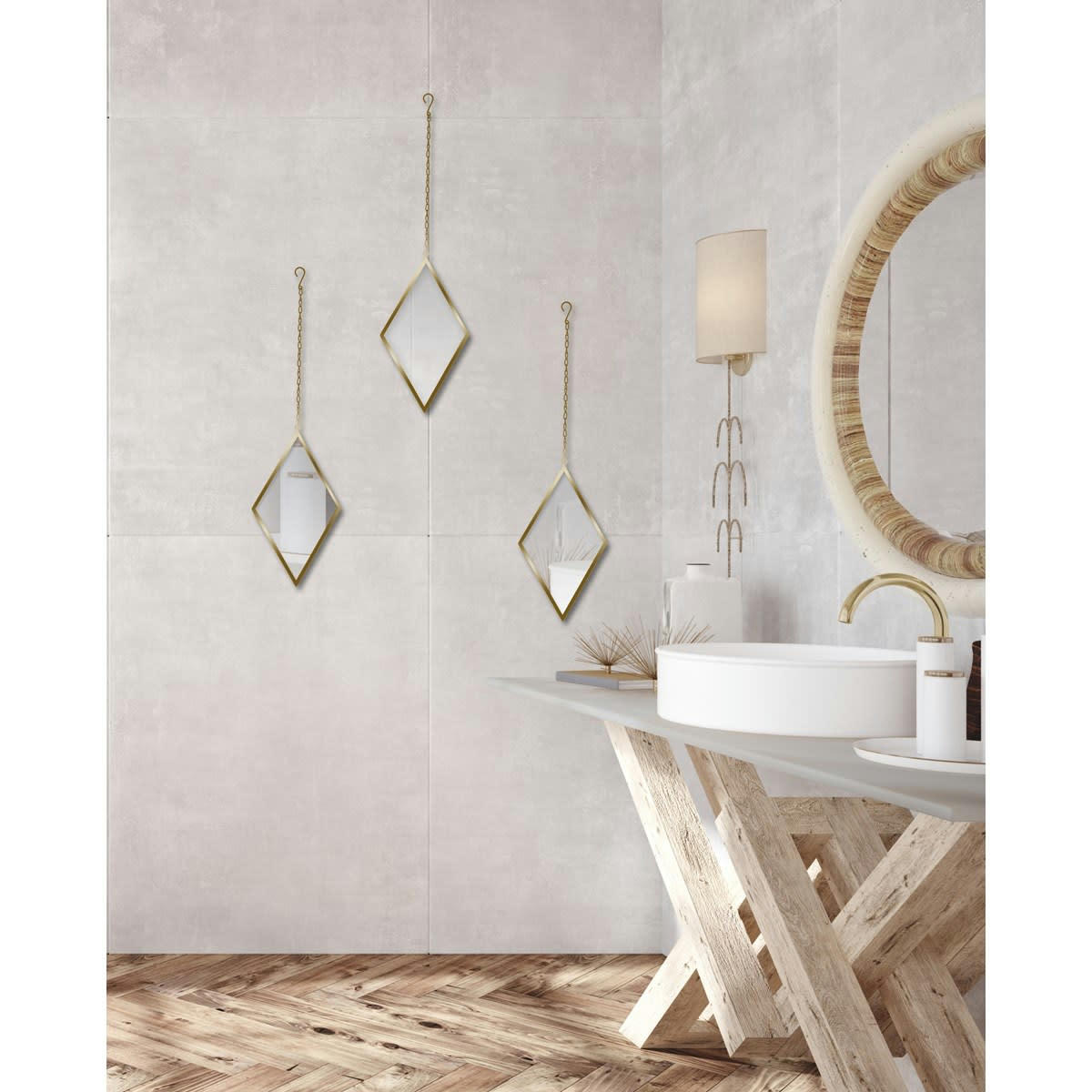 - Miroir losange en métal or