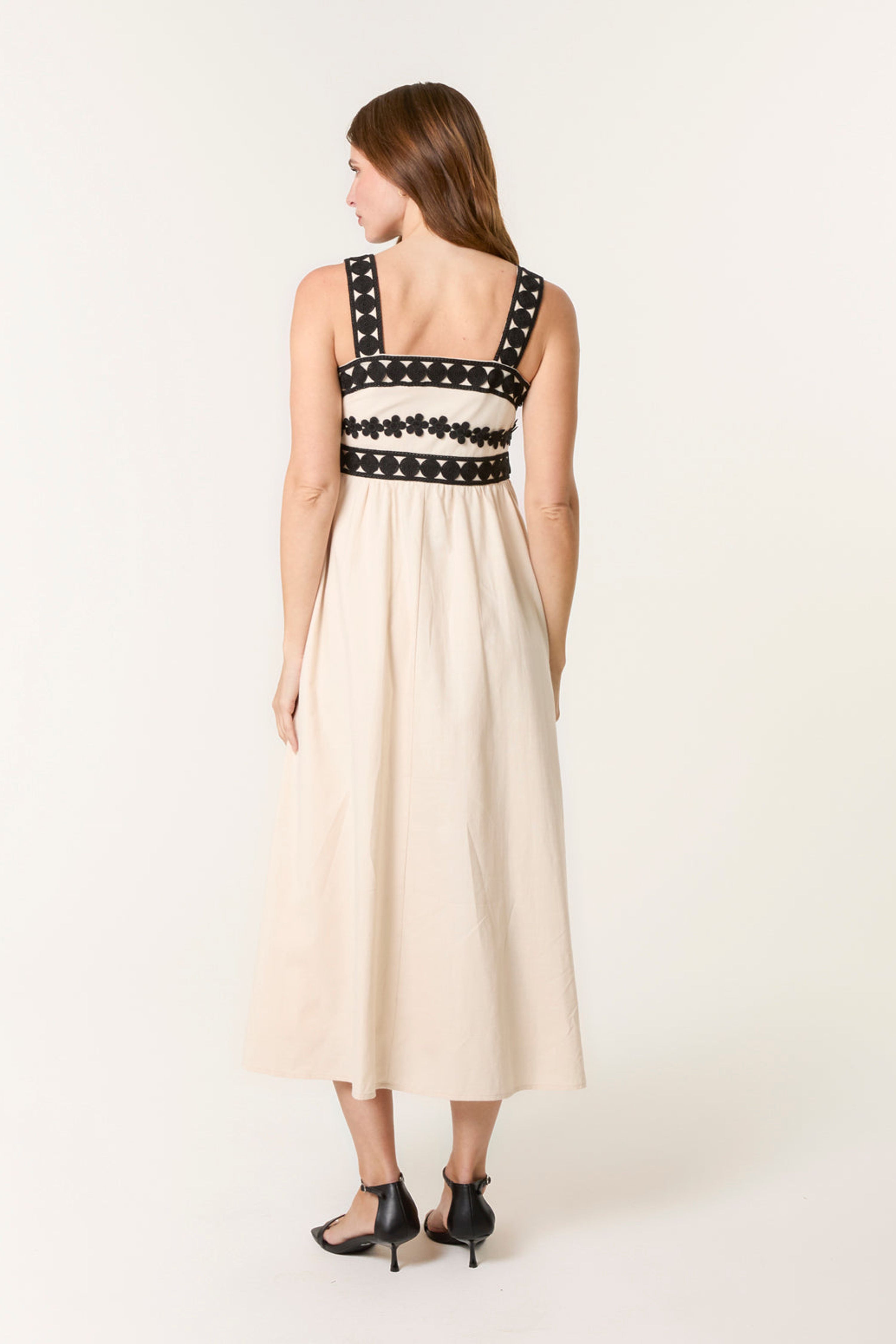 Blue Vanilla Ivory Luxe Embroidery Detail Strappy Dress