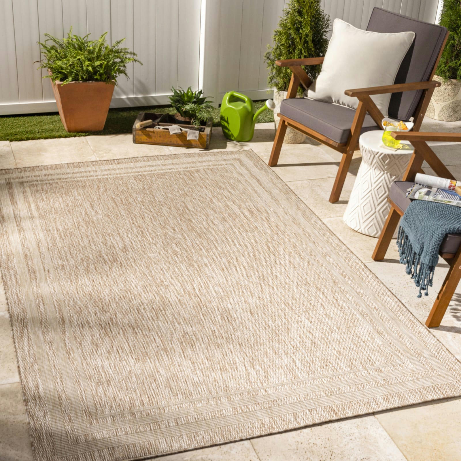 GEORGIA - Tapis d'Extérieur/Intérieur Effet Jute Sable/Beige 160x213